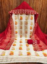 Chanderi White Traditional Wear Codding Work Dress Material